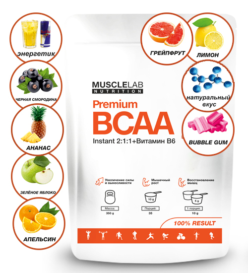 MuscleLab Nutrition BCAA Instant 2:1:1 + Витамин В6 ДОЙ ПАК (350 ГР)