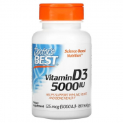 Doctor's Best, Витамин D3, 125 мкг (5,000 МЕ), 180 Капсул