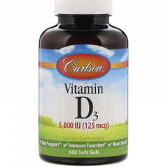 Фото Carlson labs VITAMIN D3 5000 IU (125mcg) 360 капсул 