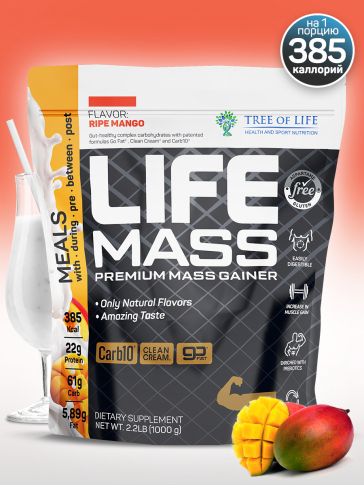 Гейнер Life Mass 1000 гр вкус манго