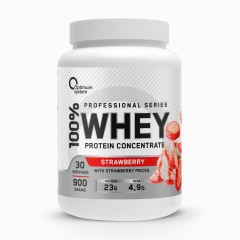 Фото Optimum System Whey Protein 908 гр вкус клубника с кусочками