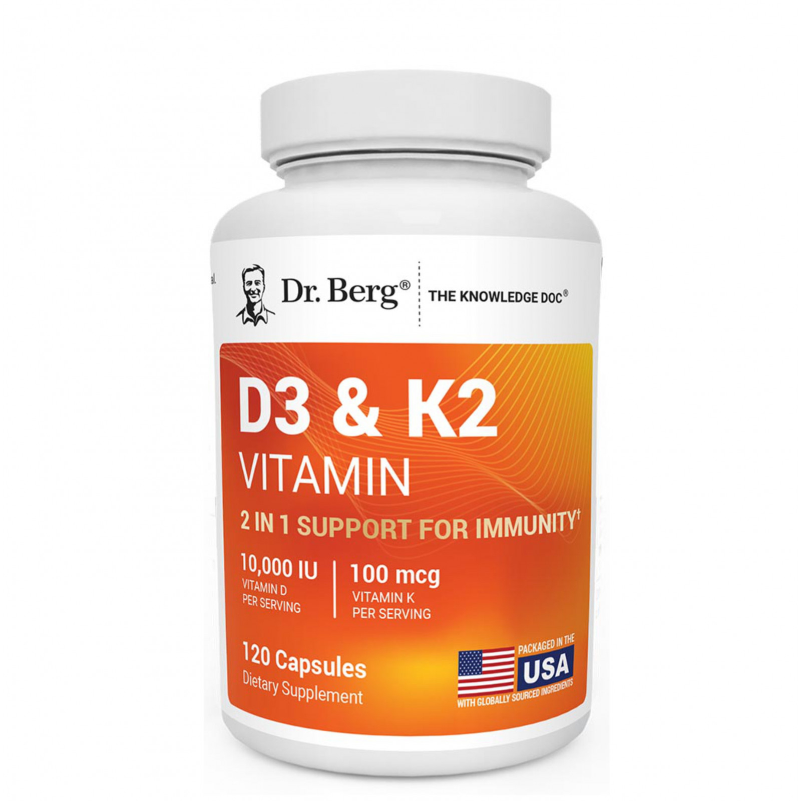 Dr. Berg Nutritionals Витамины D3 + K2 (10,000 МЕ) 120 капсул