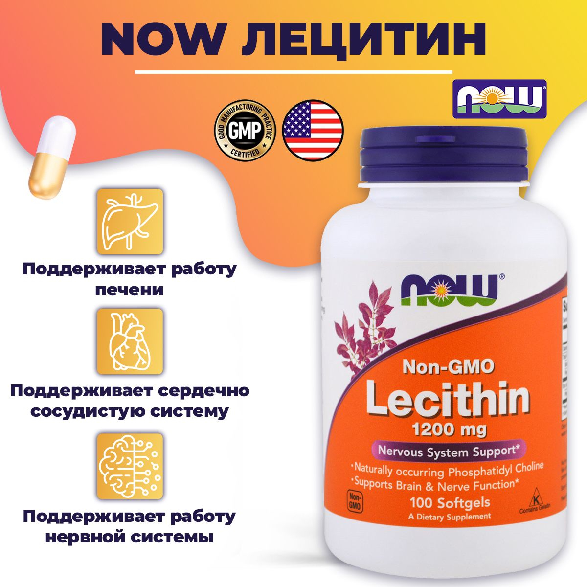 NOW Lecithin 1200 mg 100 softgels